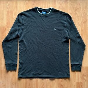 Polo Ralph Lauren Mens Black Waffle Knit Thermal Pullover Sleepwear Shirt XL